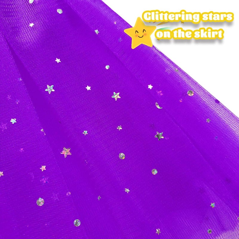 WINROLA Little Girls Stars Sequins Tutu Skirt Princess Ballet Dance Dress for 0-6 Y Sparkle Elastic 3 Layered Tulle Tutu Skirt - Image 2